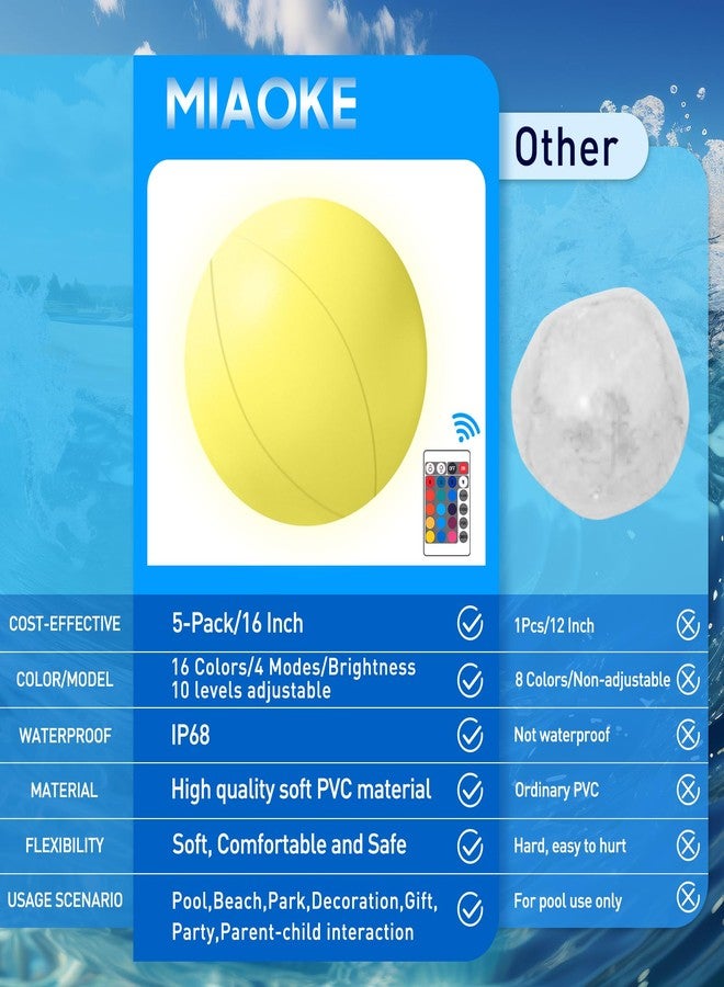 MIAOKE Pool Toys 16 Inch 5 Pack- 16 Lighting and 4 Modes LED Beach Ball with Remote Control,Suitable for Pool Games Night Summer Pool Party,Outdoor Everybody Family Games - Image 5