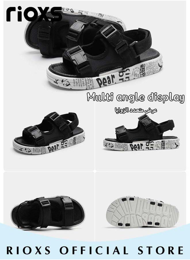 RIOXS Flat Sandal For Boys,Kids Soft Sole Open Toe Shoes,Non-Slip Water Sandals,Lightweight Walking Casual Sandals,Double Buckle Sandals,,Adjustable Back Strap Sandal For Little Big Kid Boys  - Image 4