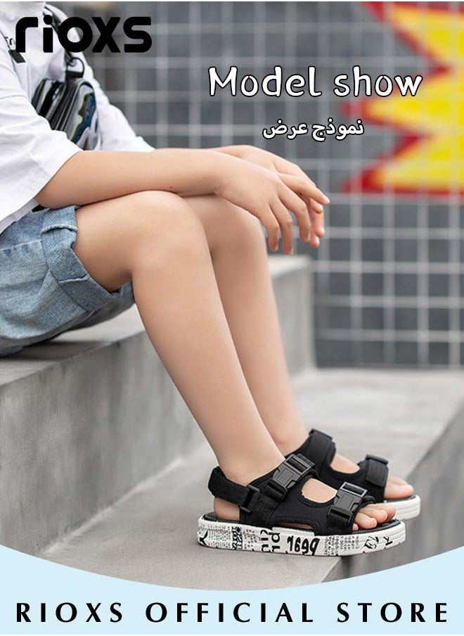 RIOXS Flat Sandal For Boys,Kids Soft Sole Open Toe Shoes,Non-Slip Water Sandals,Lightweight Walking Casual Sandals,Double Buckle Sandals,,Adjustable Back Strap Sandal For Little Big Kid Boys  - Image 2