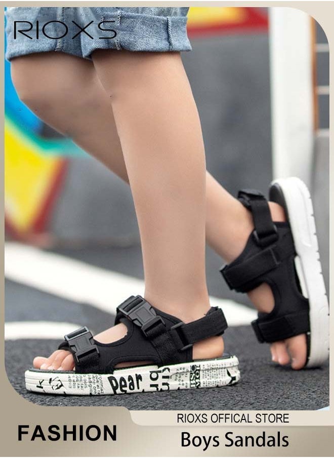 RIOXS Flat Sandal For Boys,Kids Soft Sole Open Toe Shoes,Non-Slip Water Sandals,Lightweight Walking Casual Sandals,Double Buckle Sandals,,Adjustable Back Strap Sandal For Little Big Kid Boys  - Image 5