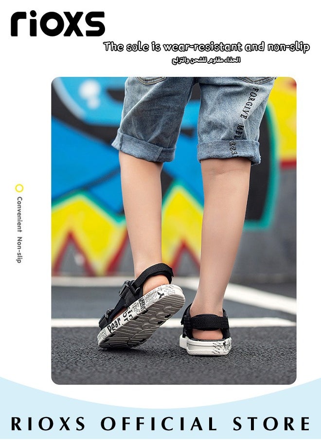 RIOXS Flat Sandal For Boys,Kids Soft Sole Open Toe Shoes,Non-Slip Water Sandals,Lightweight Walking Casual Sandals,Double Buckle Sandals,,Adjustable Back Strap Sandal For Little Big Kid Boys  - Image 3