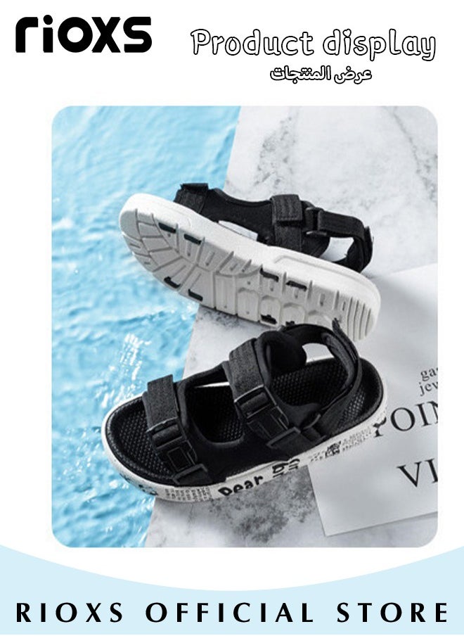 RIOXS Flat Sandal For Boys,Kids Soft Sole Open Toe Shoes,Non-Slip Water Sandals,Lightweight Walking Casual Sandals,Double Buckle Sandals,,Adjustable Back Strap Sandal For Little Big Kid Boys  - Image 5