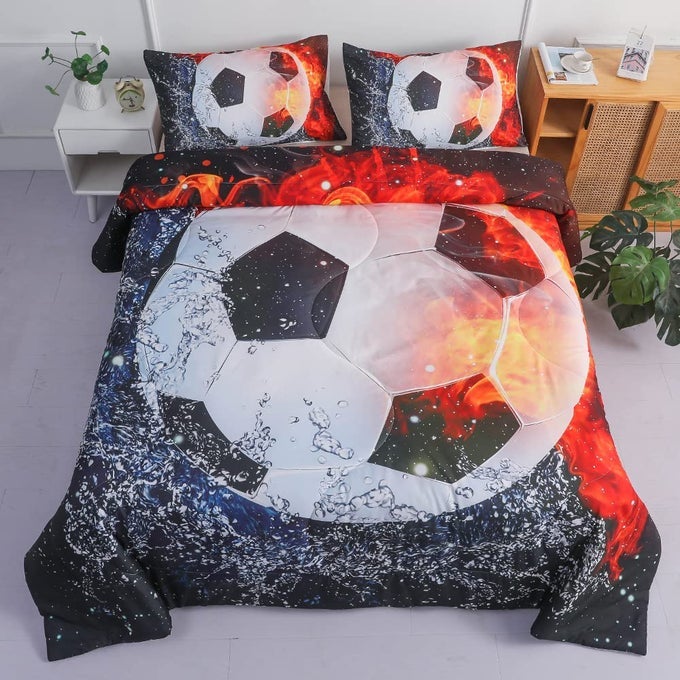 SPORTS SOCCER BALL COMFORTER SETS TWIN SIZE BED SET 2PC ICE FLAME GALAXY SOCCER BOYS QUILT BEDSPREAD BEDDING SETCOMFORTER X 1 PILLOWCASES X 1