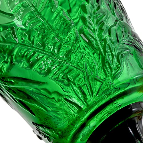 SOUJOY Set of 4 Colored Wine Glass Goblet, 12oz Handmade Pressed Stemmed Water Cup, Green Vintage Tropical Palm Pattern Embossed Drinkware for Party, Wedding, Christmas - Image 3