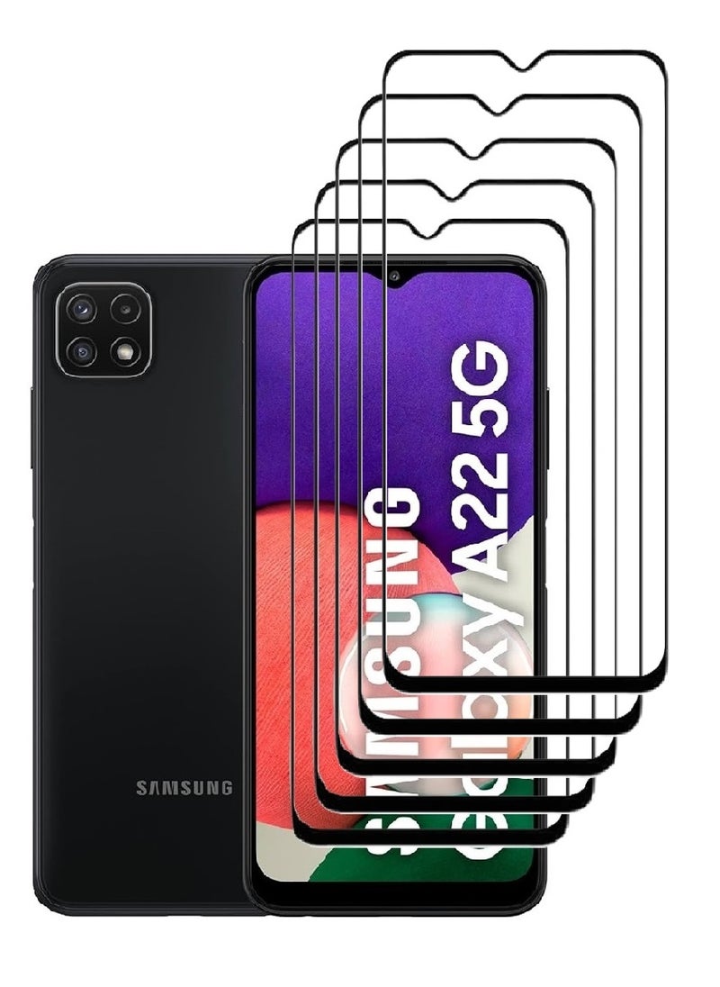 AINA 5 Pieces Tempered Glass Screen Protector 5D Designed For Samsung Galaxy A22 5G Full Glue Edge to Edge Full Screen Coverage And Bubble Free - Image 1