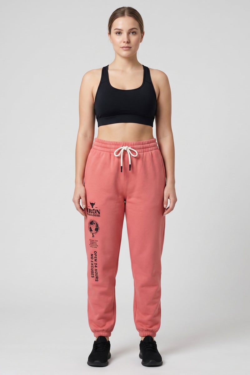 UNDER ARMOUR Women Loose Fit Project Rock Training Sweatpants, Coral - Image 2