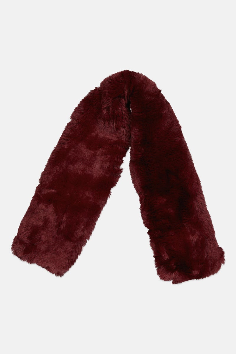 ADRIENNE VITTADINI Women Faux Fur Scarves 120 x 20 cm, Burgundy  - Image 1