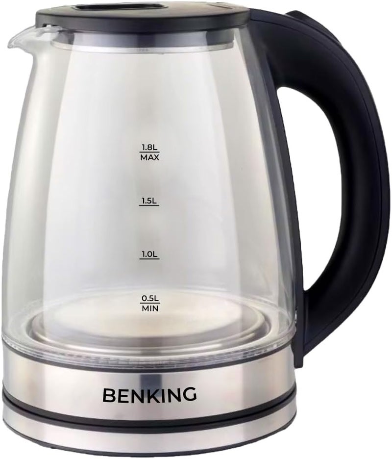 BENKING Electric Water Kettle Water Boiler Electric Auto Shutoff Double Layered Cool Touch Outer Body Cool Touch Electric Kettle Transparent (1.8L) - Image 1