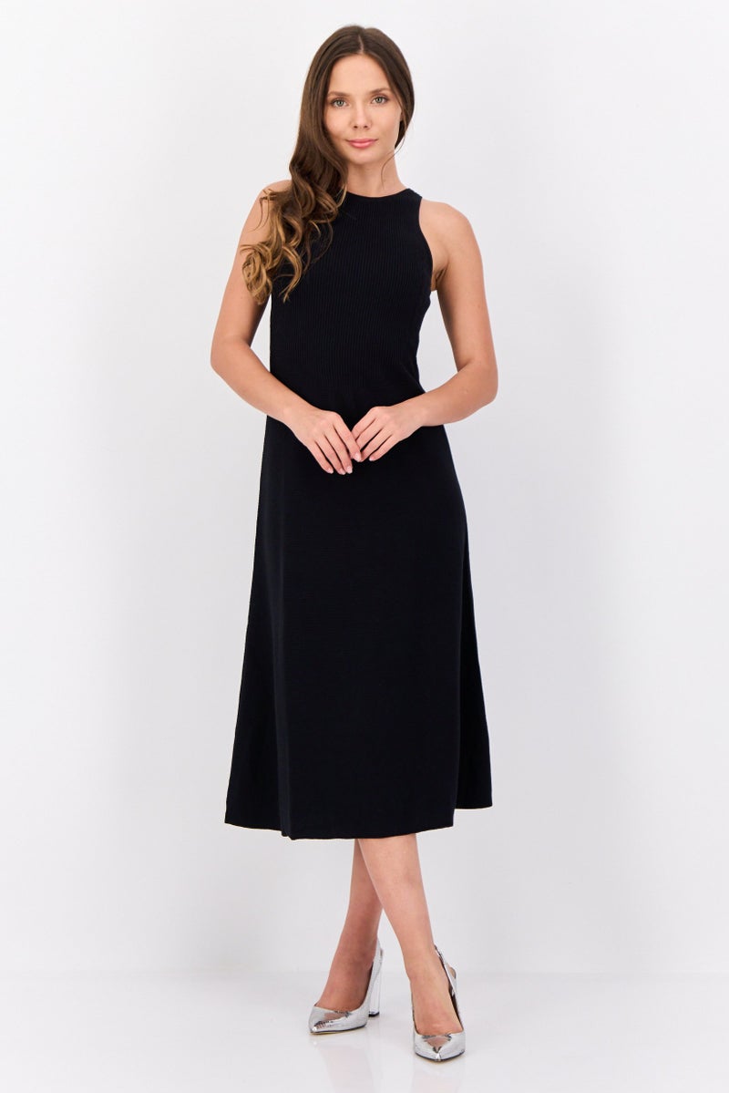 ESPRIT Women Ribbed Midi Dress, Black - Image 1