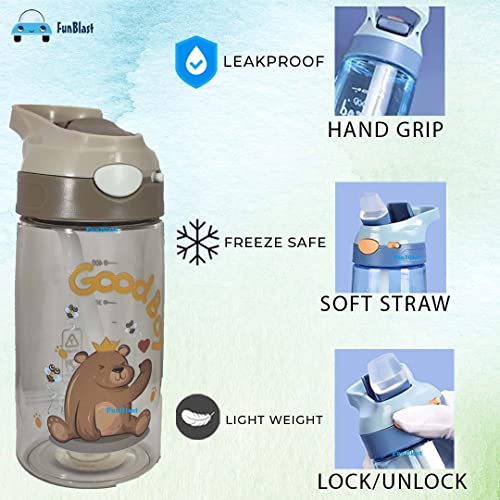 FunBlast Cute Bear Kids' Sipper Bottle, Anti-Leak, School, 470 ML, Multicolor, Plastic, Reusable, BPA Free - Image 4