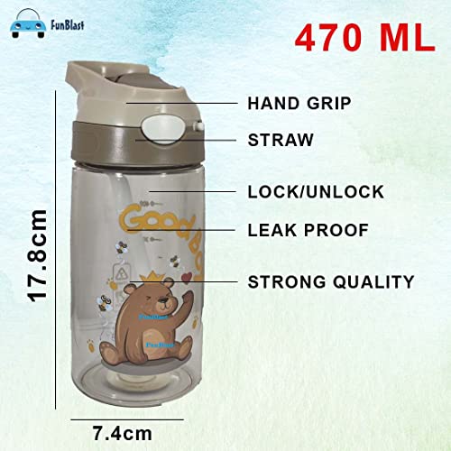 FunBlast Cute Bear Kids' Sipper Bottle, Anti-Leak, School, 470 ML, Multicolor, Plastic, Reusable, BPA Free - Image 3