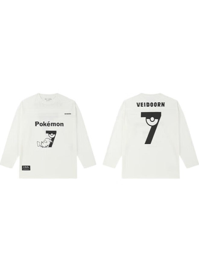 VEIDOORN Pokemon Collaboration Long-Sleeve Basketball T-Shirt, American-Style Basketball Training Sports Outdoor Pikachu Co-Branded White Xl - Image 2
