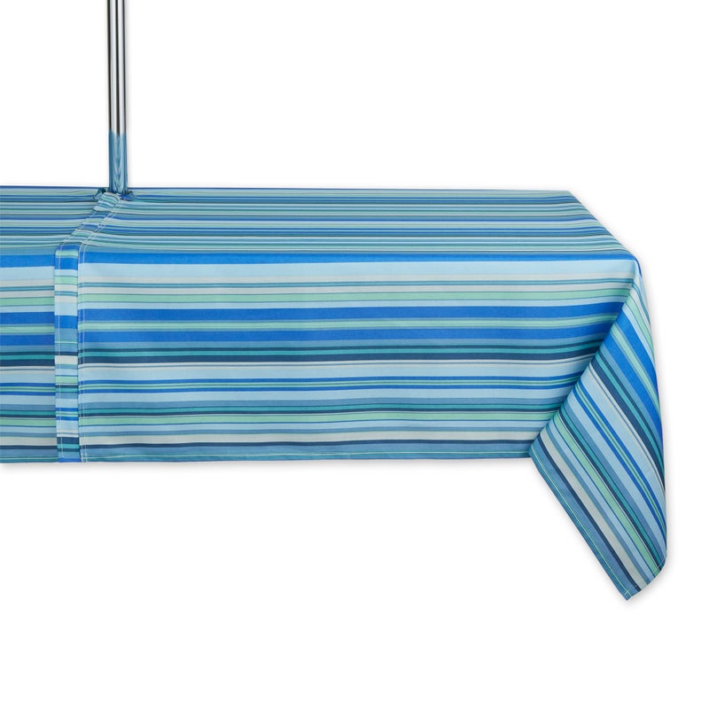 DII DII IndoorOutdoor Tabletop Collection Multiuse Machine Washable Striped Tablecloth 60 Round wZipper Blue Ocean 