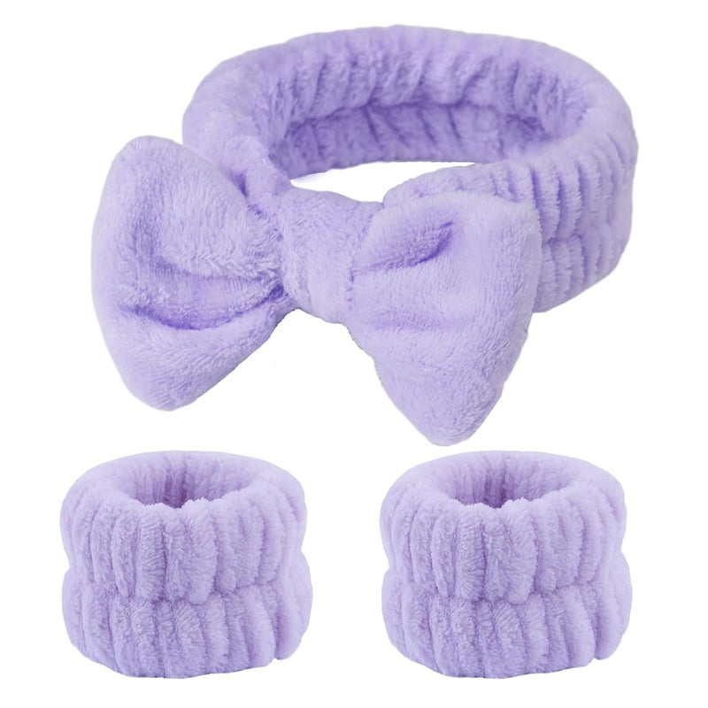 Fmeida Skincare SPA Headband Washing Face Wrist Bands Makeup Headbands Purple 3 Pack