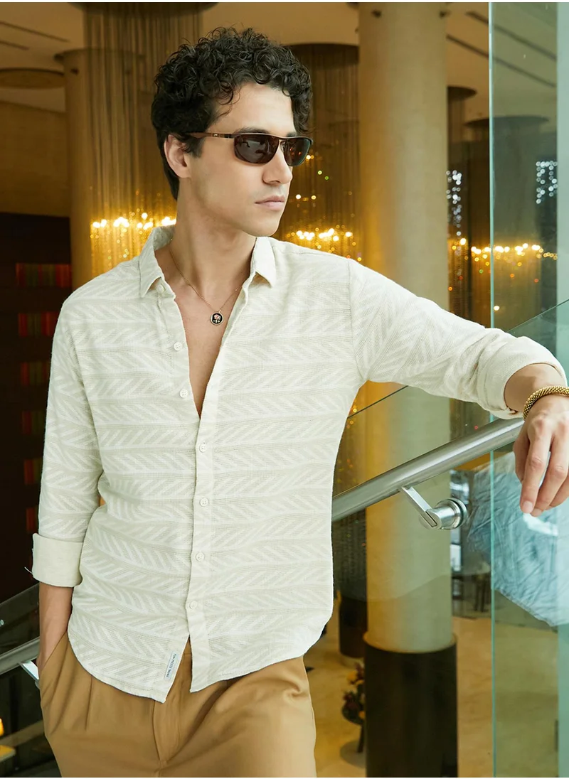 كامبوس سوترا Men's Saltbox Beige Contrast-Lined Shirt