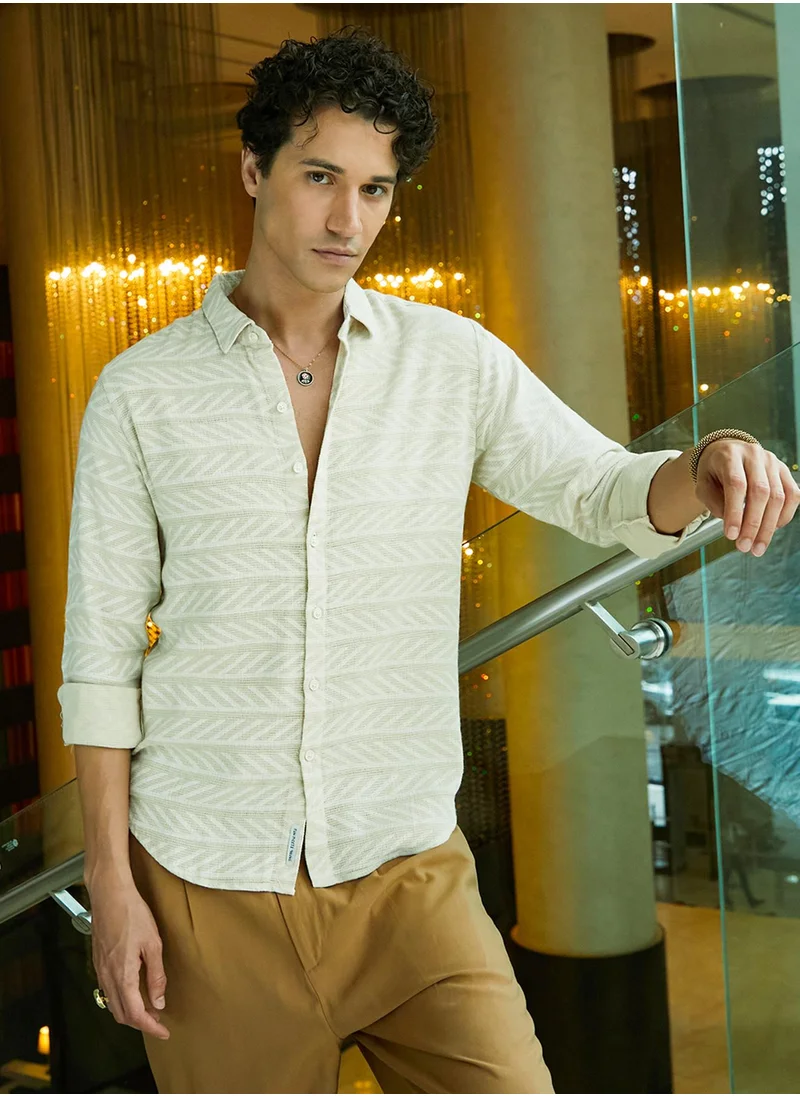 كامبوس سوترا Men's Saltbox Beige Contrast-Lined Shirt