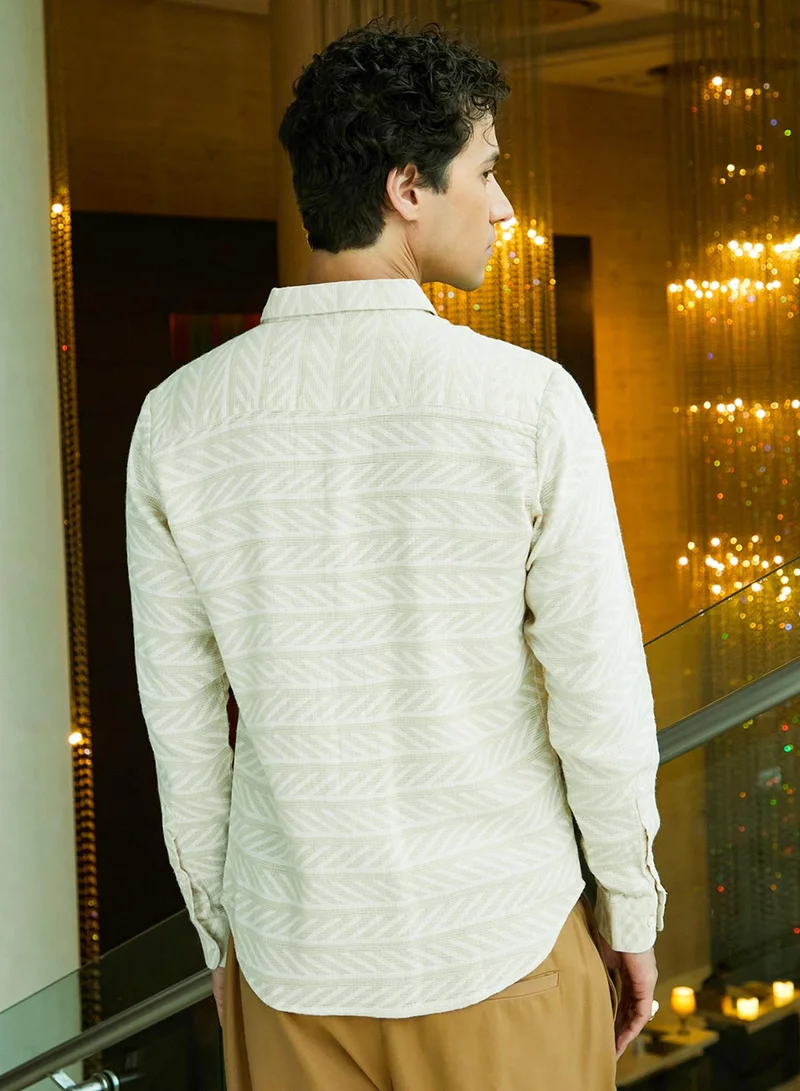 Campus Sutra Men's Saltbox Beige Contrast-Lined Shirt