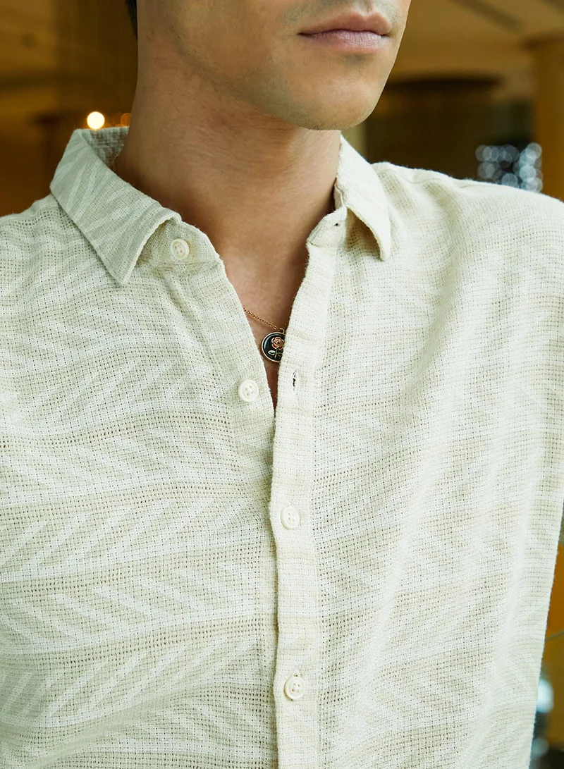 Campus Sutra Men's Saltbox Beige Contrast-Lined Shirt