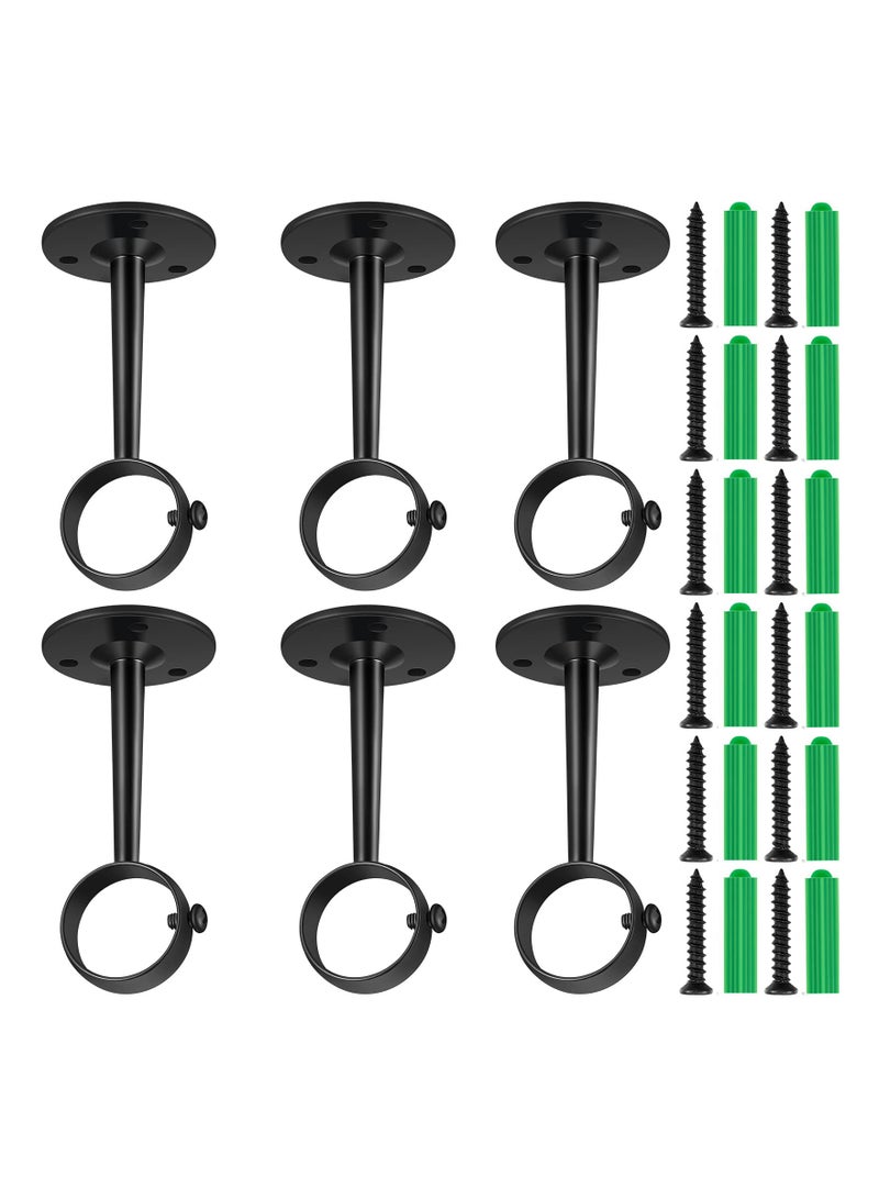 Adjustable 1-1/4 Inch Ceiling-Mount Curtain Rod Holders with Screws, Black - 6 Pieces for Home, Kitchen, Closet, Shower, Wall, and Window Use.  - Image 1
