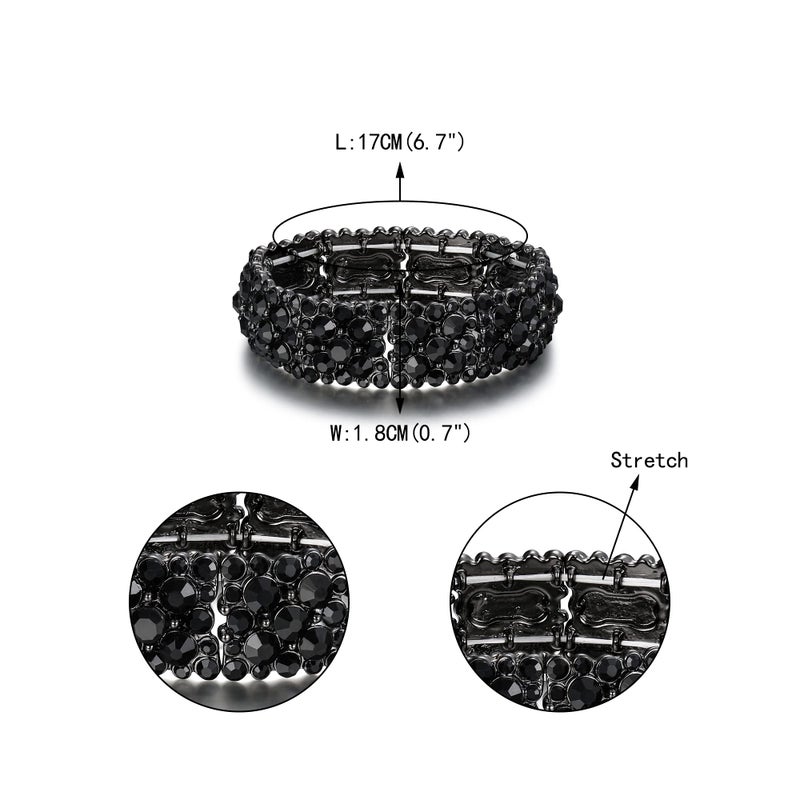 EVER FAITH Costume Jewelry Round Crystal Elegant Bridal Stretch Bracelet for Women Black Black-Tone - Image 4