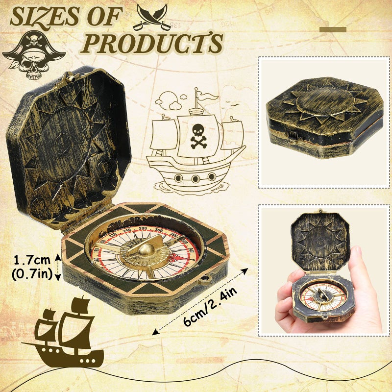 Gejoy 12 Pieces Pirate Party Favor Supplies, Plastic Compass for Kids Antique Captain Toy, Mini Compass Theme Party Decoration for Halloween Birthday, Cosplay Costume (Bronze) - Image 2