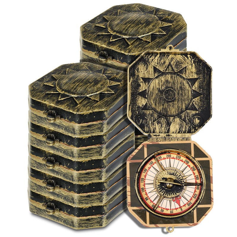 Gejoy 12 Pieces Pirate Party Favor Supplies, Plastic Compass for Kids Antique Captain Toy, Mini Compass Theme Party Decoration for Halloween Birthday, Cosplay Costume (Bronze) - Image 1