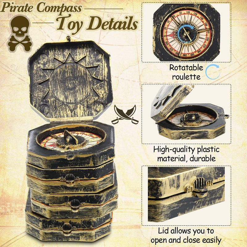 Gejoy 12 Pieces Pirate Party Favor Supplies, Plastic Compass for Kids Antique Captain Toy, Mini Compass Theme Party Decoration for Halloween Birthday, Cosplay Costume (Bronze) - Image 3