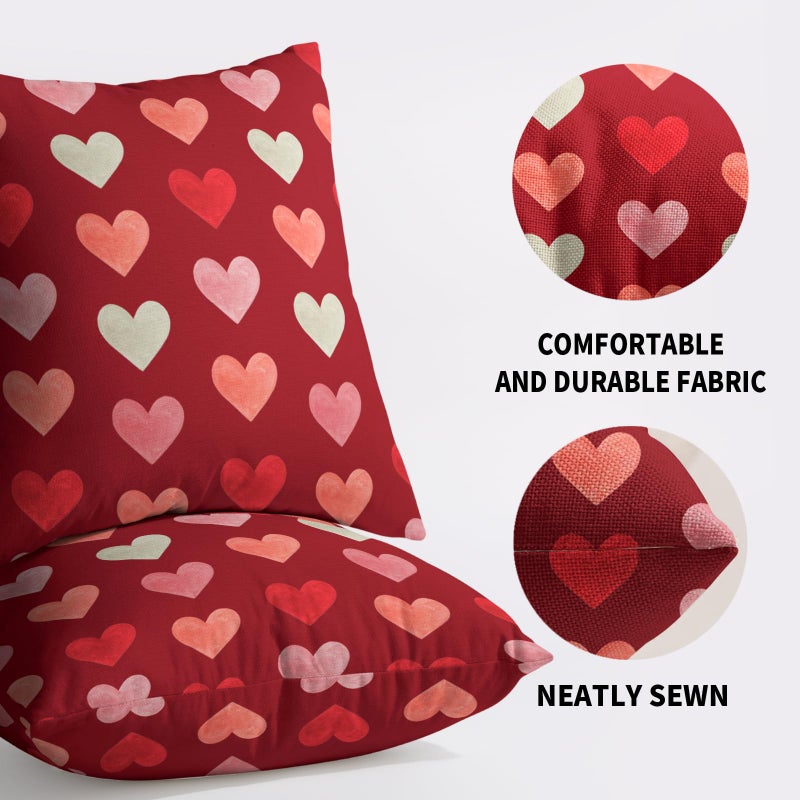 Sivirary Valentines Day Pillow Covers 18x18 Inch Set of 2 Valentines Pink Cream Love Heart Dark Red Decorative Throw Pillowcases Holiday Anniversary Outdoor Farmhouse Cushion Cases Decor for Sofa Couch Bed - Image 5