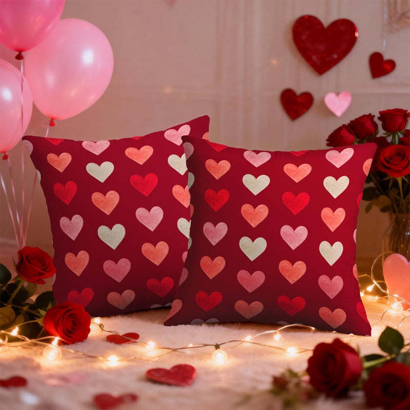 Sivirary Valentines Day Pillow Covers 18x18 Inch Set of 2 Valentines Pink Cream Love Heart Dark Red Decorative Throw Pillowcases Holiday Anniversary Outdoor Farmhouse Cushion Cases Decor for Sofa Couch Bed - Image 2