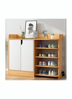 Sharpdo Shoe Cabinet Simple With Door Four-layer Storage Shelf Home Indoor Solid Wood Color Shoe Rack Organizer 90*30*80  - Image 1