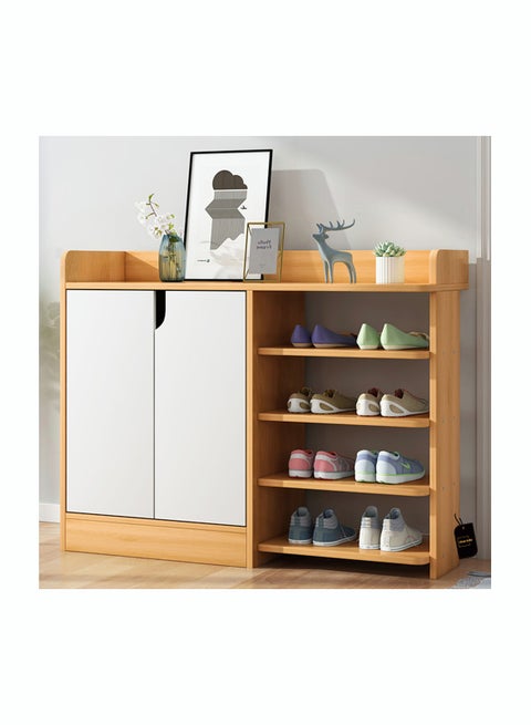 Shoe Cabinet Simple With Door Four-layer Storage Shelf Home Indoor Solid Wood Color Shoe Rack Organizer 90*30*80