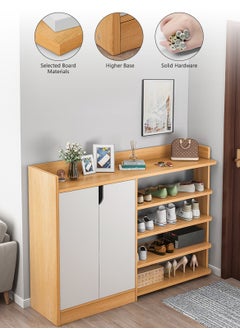 Sharpdo Shoe Cabinet Simple With Door Four-layer Storage Shelf Home Indoor Solid Wood Color Shoe Rack Organizer 90*30*80  - Image 4