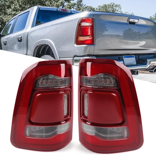 FIONE LED Tail Light Assembly Compatible with Dodge Ram 1500 Taillight Without Blind Spot 2019-2022 LED Type & Red Lens Chrome Interior Left LH+RH Right Side - Image 1