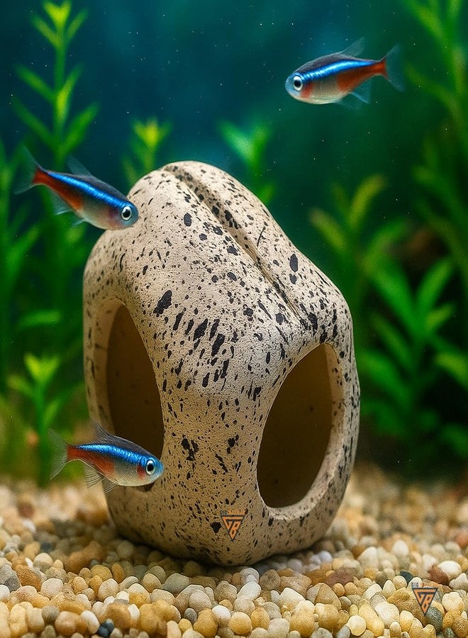 GIG BAZAAR - Fish Tank Rock Cave Shelter, Aquarium Stone Hideout with Hidden Space for Fish & Shrimp, Granite Style Decoration Ornament (White) - Image 1