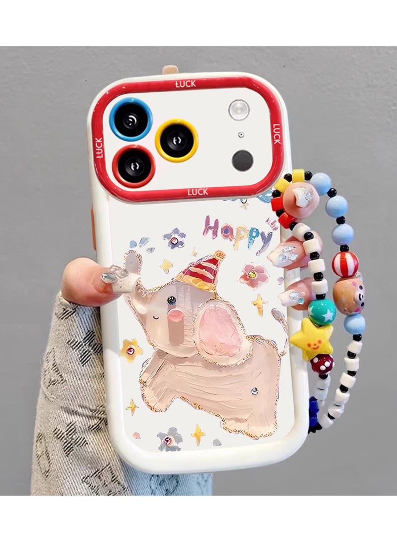 X-level Compatible with iPhone 17 Pro Max Case with Color Bracelet Chain,Cute Elephant Case Cover Shockproof Protective Soft Silicone Phone Case for iPhone 17 Pro Max for Women Girls White - Image 1