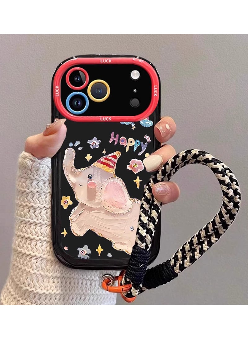 X-level Compatible with iPhone 17 Pro Max Case with Color Bracelet Chain,Cute Elephant Case Cover Shockproof Protective Soft Silicone Phone Case for iPhone 17 Pro Max for Women Girls White - Image 5