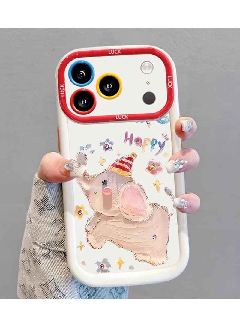 X-level Compatible with iPhone 17 Pro Max Case with Color Bracelet Chain,Cute Elephant Case Cover Shockproof Protective Soft Silicone Phone Case for iPhone 17 Pro Max for Women Girls White - Image 3