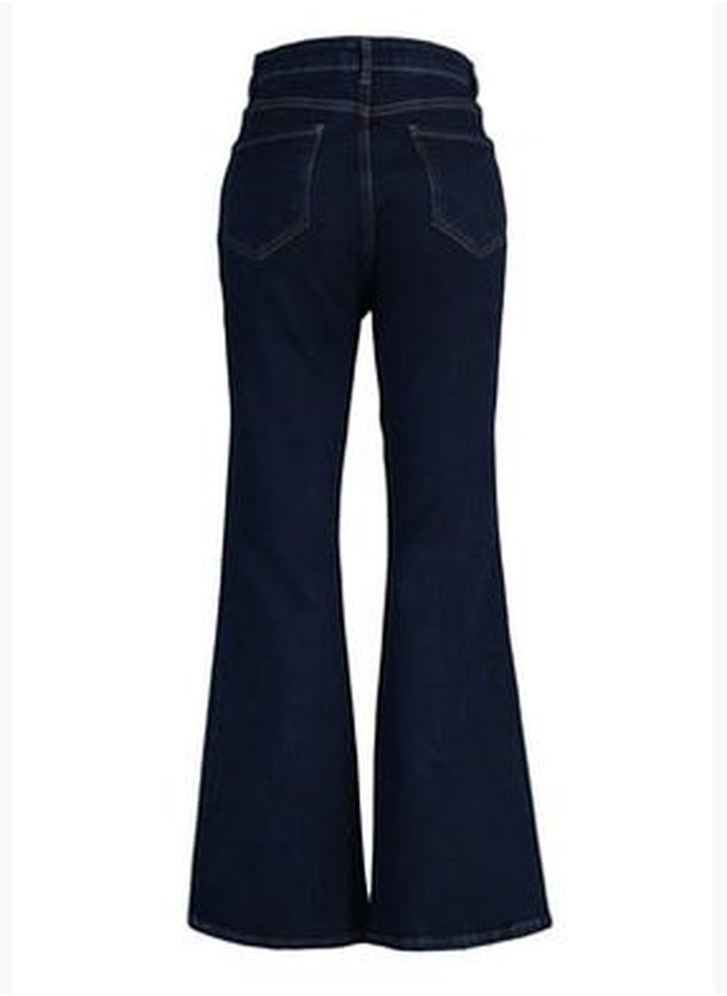 trendyol Blue High Waist Zippered Leg Flare Jeans  - Image 5