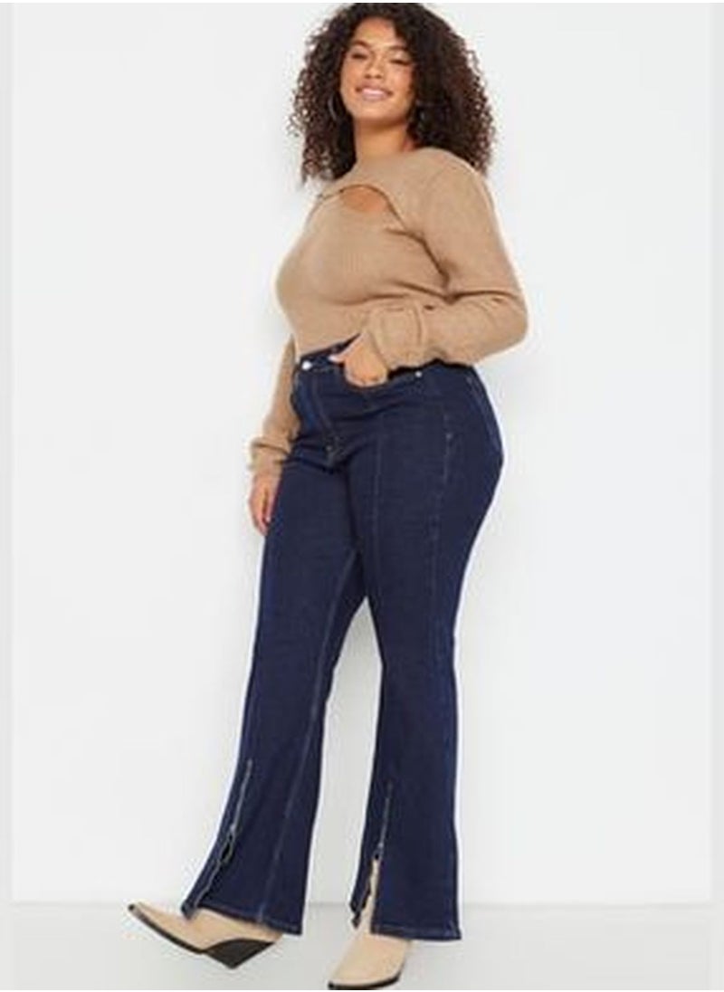 trendyol Blue High Waist Zippered Leg Flare Jeans  - Image 1