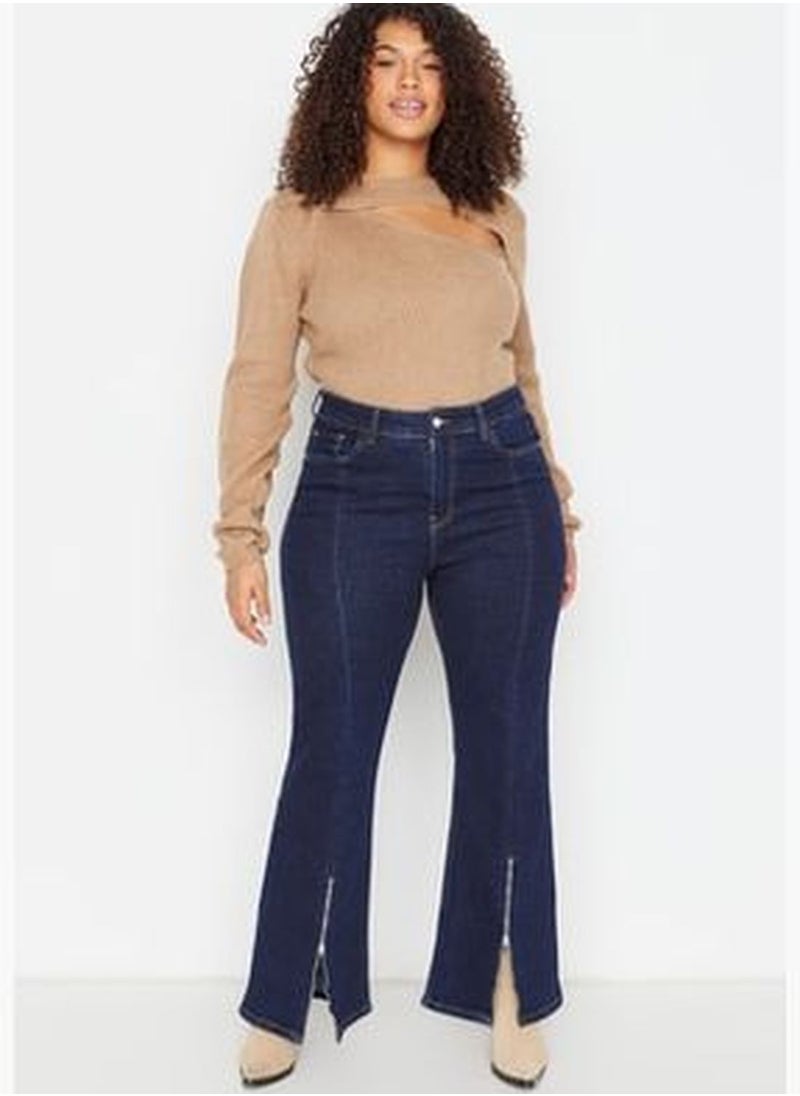trendyol Blue High Waist Zippered Leg Flare Jeans  - Image 3