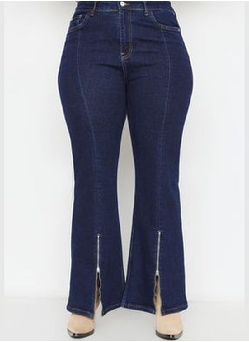 trendyol Blue High Waist Zippered Leg Flare Jeans  - Image 2