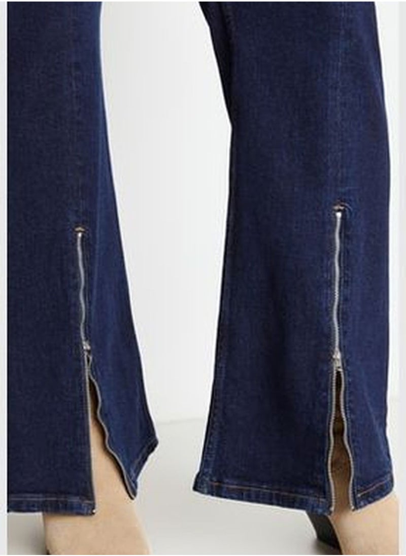 trendyol Blue High Waist Zippered Leg Flare Jeans  - Image 4
