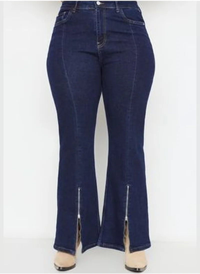 trendyol Blue High Waist Zippered Leg Flare Jeans