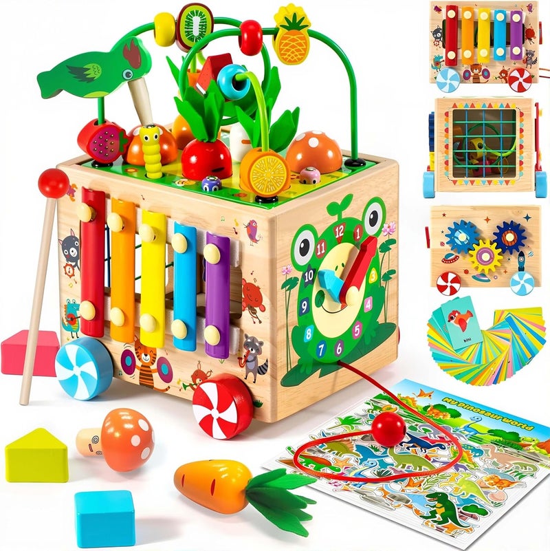 EDUTREE Wooden Activity Cube, 9-in-1 Montessori Toys for 1 2 3 Years Old Toddlers,Educational Learning & Developmental Sensory Toy, First Birthday Gift for Baby Boys Girls - Image 1
