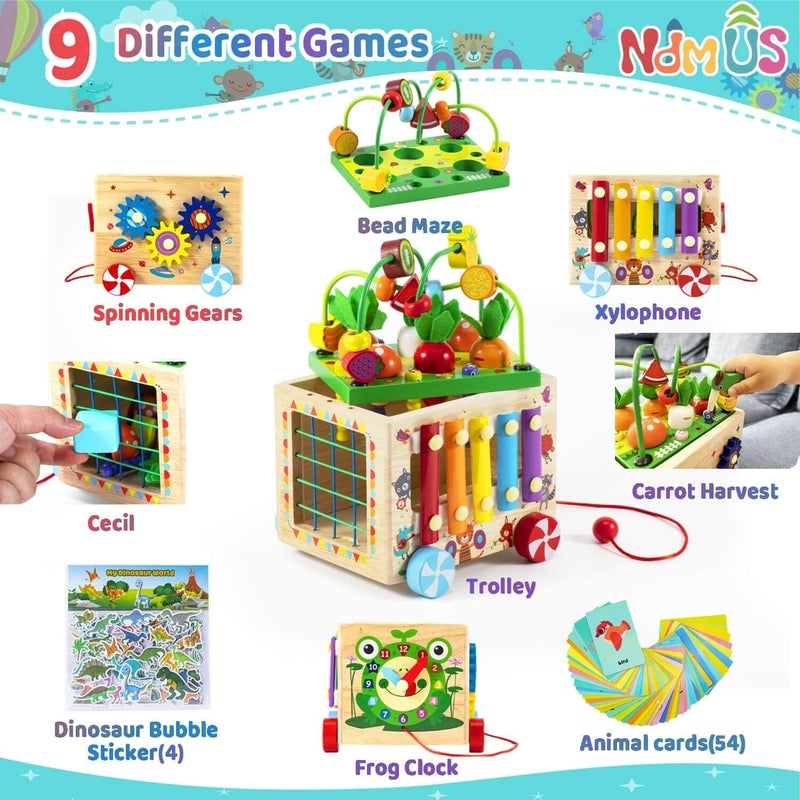 EDUTREE Wooden Activity Cube, 9-in-1 Montessori Toys for 1 2 3 Years Old Toddlers,Educational Learning & Developmental Sensory Toy, First Birthday Gift for Baby Boys Girls - Image 2