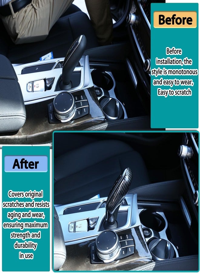 Hudiriy Gear Shift Knob Head Cover Compatible with BMW G30 5 Series F06 6 Series G11 7 Series G01 X3 G02 X4 Car Gear Head Cover Gear Handle Gear Lever Protective Shell(ABS，Carbon Fiber Pattern) - Image 2