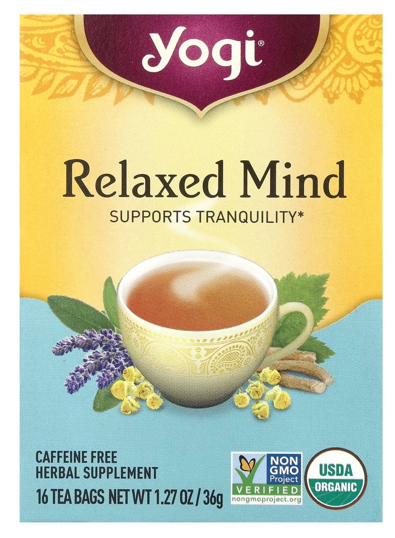 YOGI Relaxed Mind, Caffeine Free, 16 Tea Bags, 1.27 oz (36 g) - Image 1