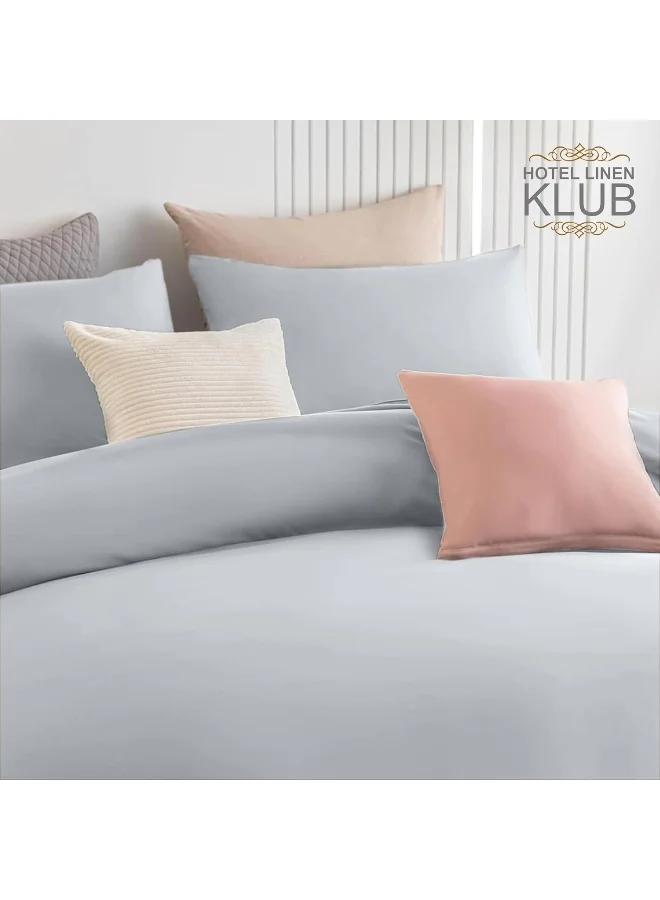 Hotel Linen Klub Hotel Linen Klub King Duvet Cover 3PC Set - 350TC 100% Long Staple Cotton Sateen -Luxury Quality, Easy Button Closure, Size: 220x260cm + 2PC Pillow Sham 50 x 75+ 5cm, Silver
