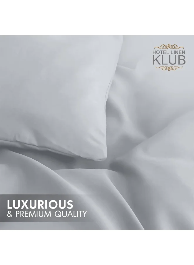 Hotel Linen Klub Hotel Linen Klub King Duvet Cover 3PC Set - 350TC 100% Long Staple Cotton Sateen -Luxury Quality, Easy Button Closure, Size: 220x260cm + 2PC Pillow Sham 50 x 75+ 5cm, Silver