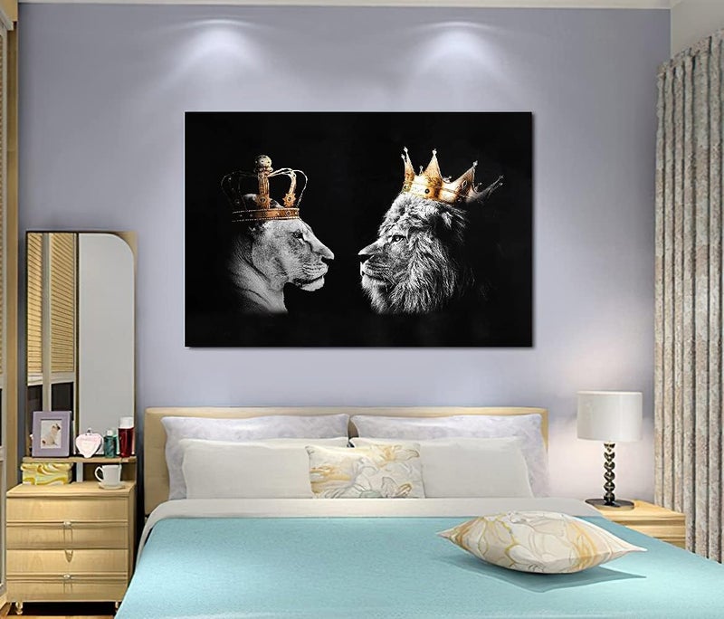 Home Trove فن الجدار على قماش للملك والملكة الأسد - Image 3